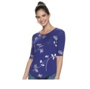 Womens Larger Blue Floral 3 Quarter Length Blouse